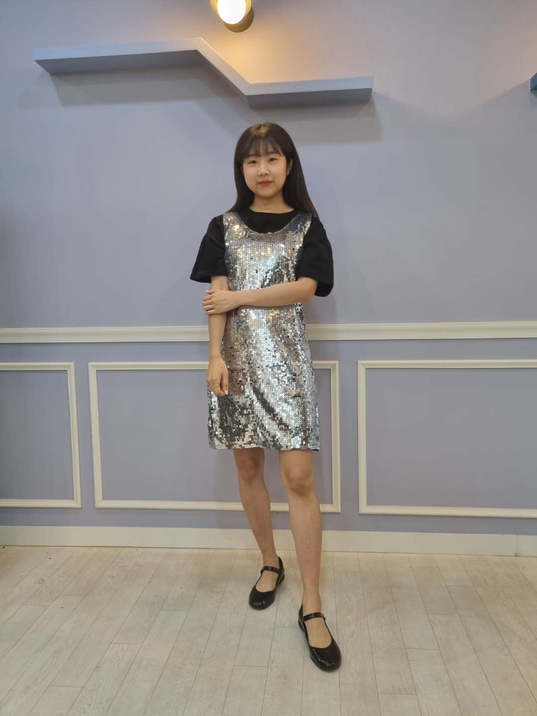 은색반짝이원피스