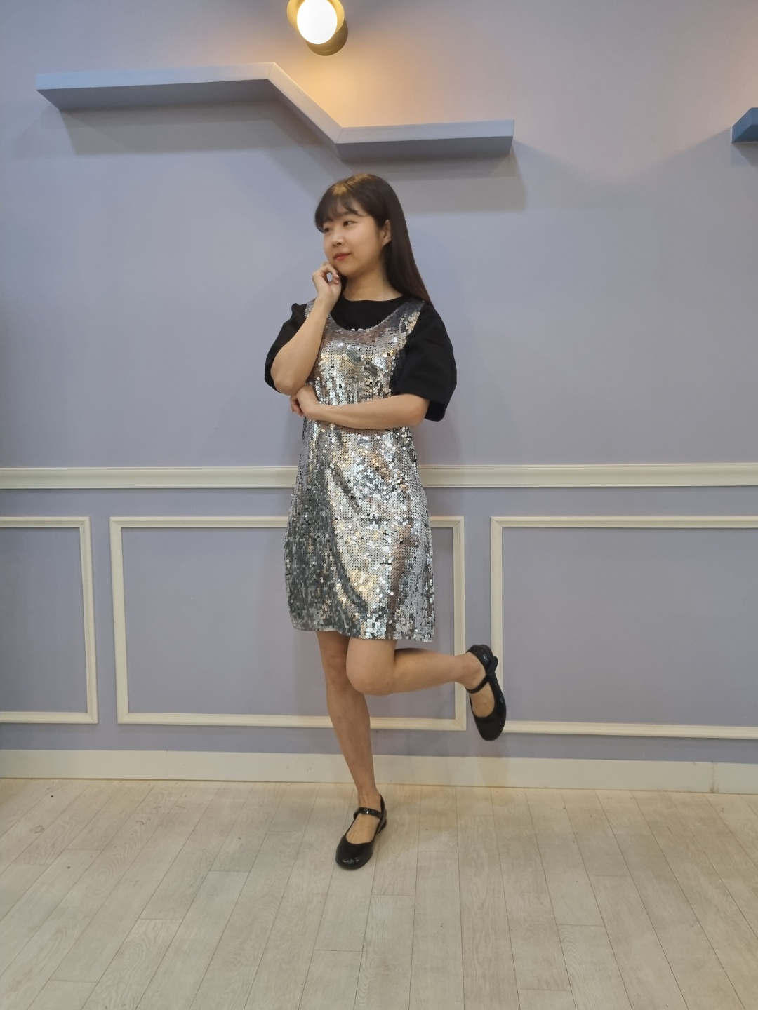 은색반짝이원피스