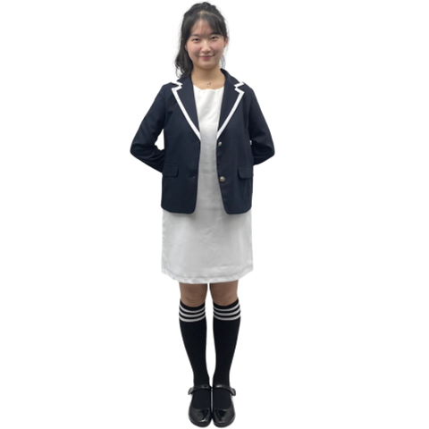 화이트 원피스 네이비 콤비자켓