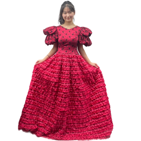 레드층층드레스